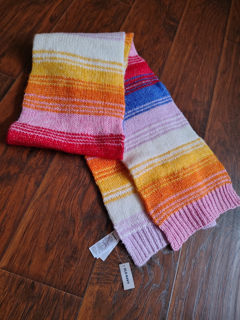 Old Navy Multicolor Striped Knit Scarf — Pink, Orange, Yellow, Blue, Red